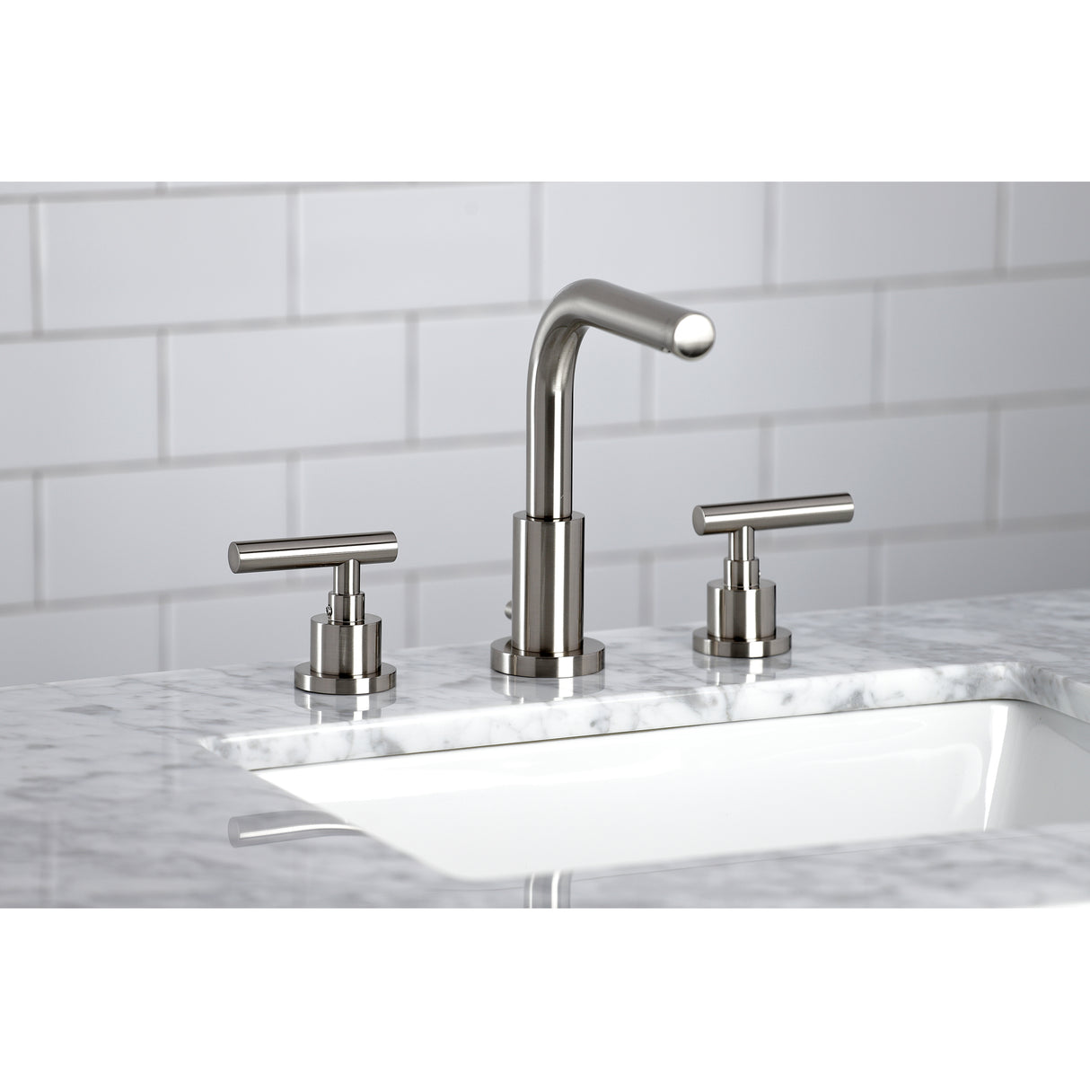 Manhattan Modern Widespread Bathroom Faucet with Brass Pop-Up