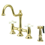 Restoration Bridge Kitchen Faucet With Brass Sprayer In 9" Spout Reach