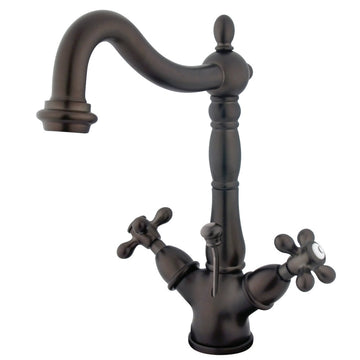 Two-handle Single Hole Deck Mount Bathroom Sink Faucet with Brass Pop-up and Cover Plate