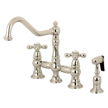 Restoration 8" Bridge Kitchen Faucet With Sprayer Includes Cross Handles For Easy Rotation