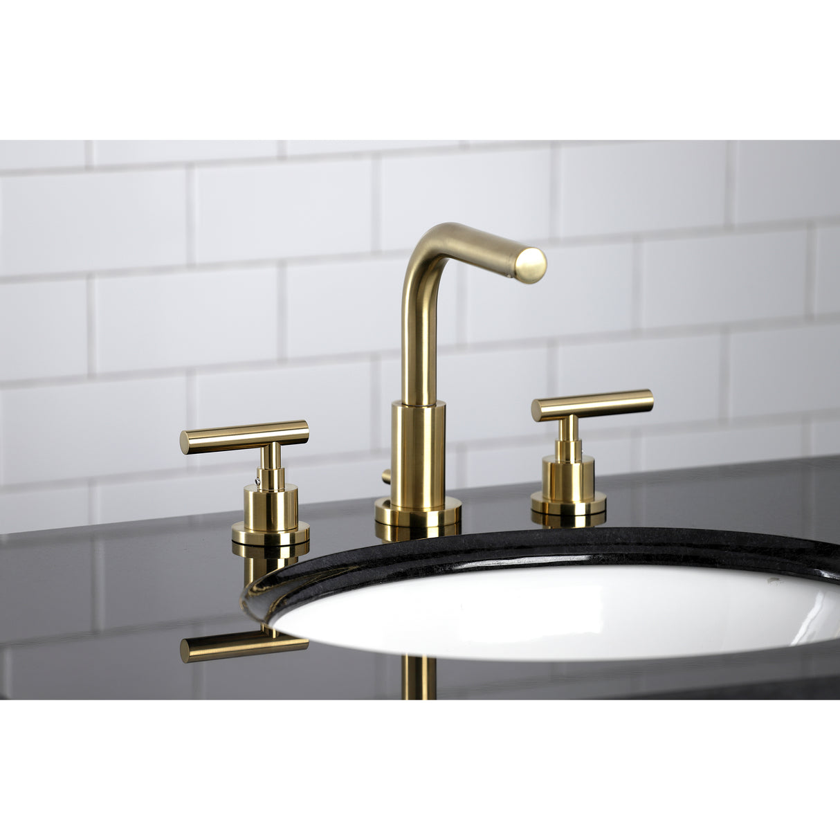 Manhattan Modern Widespread Bathroom Faucet with Brass Pop-Up