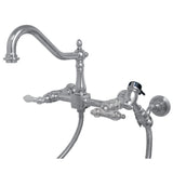 Heritage Two Handle Wall Mount Bridge Kitchen Faucet With Side Brass Sprayer