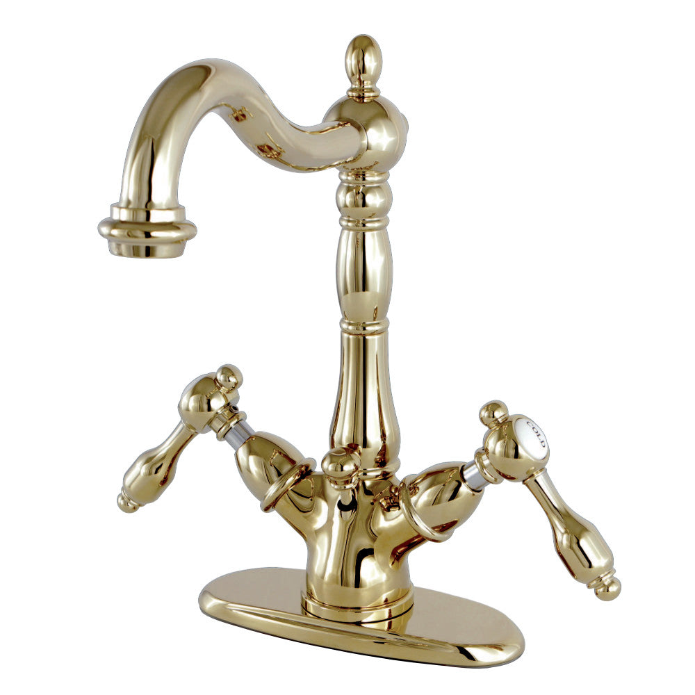 Tudor Two-handle Single Hole Deck Mount Bathroom Sink Faucet with Brass Pop Up and Cover Plate