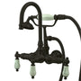 Vintage 3.4" Wall Tub Faucet With Hand Shower & Porcelain Lever Handles