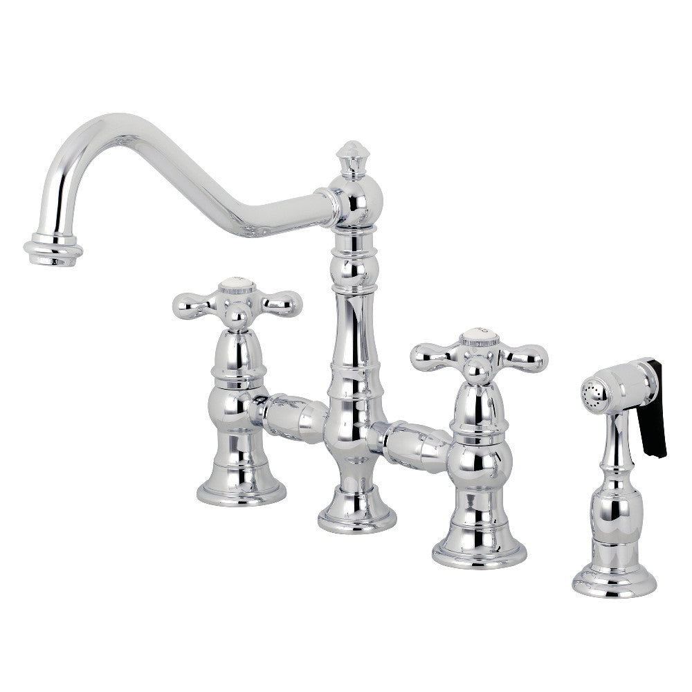 Restoration 8" Bridge Kitchen Faucet With Sprayer Includes Cross Handles For Easy Rotation