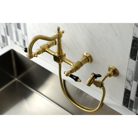 Duchess Wall Mount Traditional Bridge Kitchen Faucet with Brass Sprayer - BUILDMYPLACE