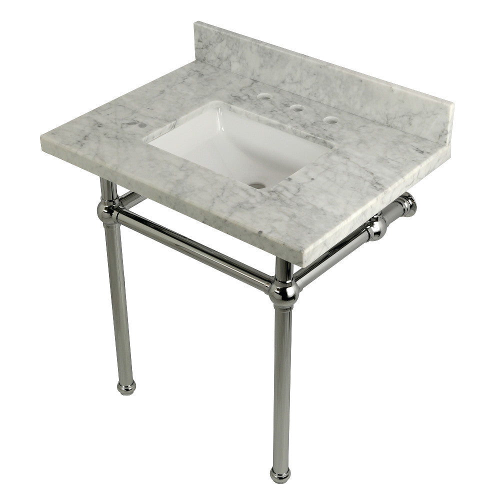 Templeton Vanity with Sink & Brass Feet Combo, 30" x 22", Carrara Marble