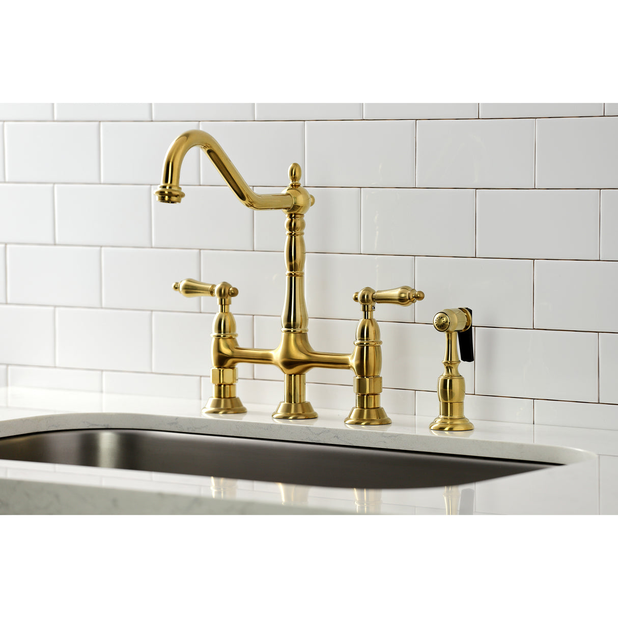 Heritage Bridge Kitchen Faucet with Brass Sprayer