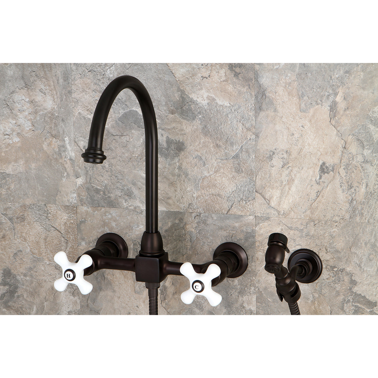 Wall Mount Bridge Kitchen Faucet with Brass Sprayer