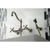 Heritage Two-Handle Wall Mount Bridge Kitchen Faucet With Brass Sprayer