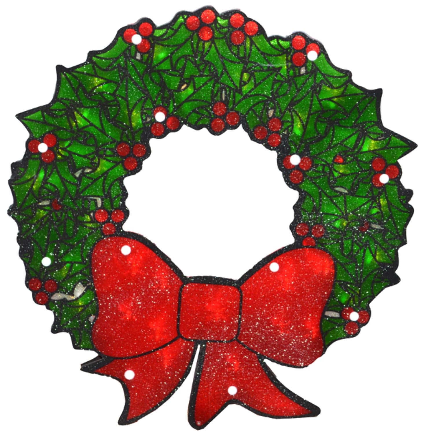 15" Lighted Double-Sided Shimmering Christmas Wreath Window Silhouette