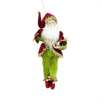 18" Enchanted Red  Gold and Green Poseable Whimsical Christmas Elf King Figure