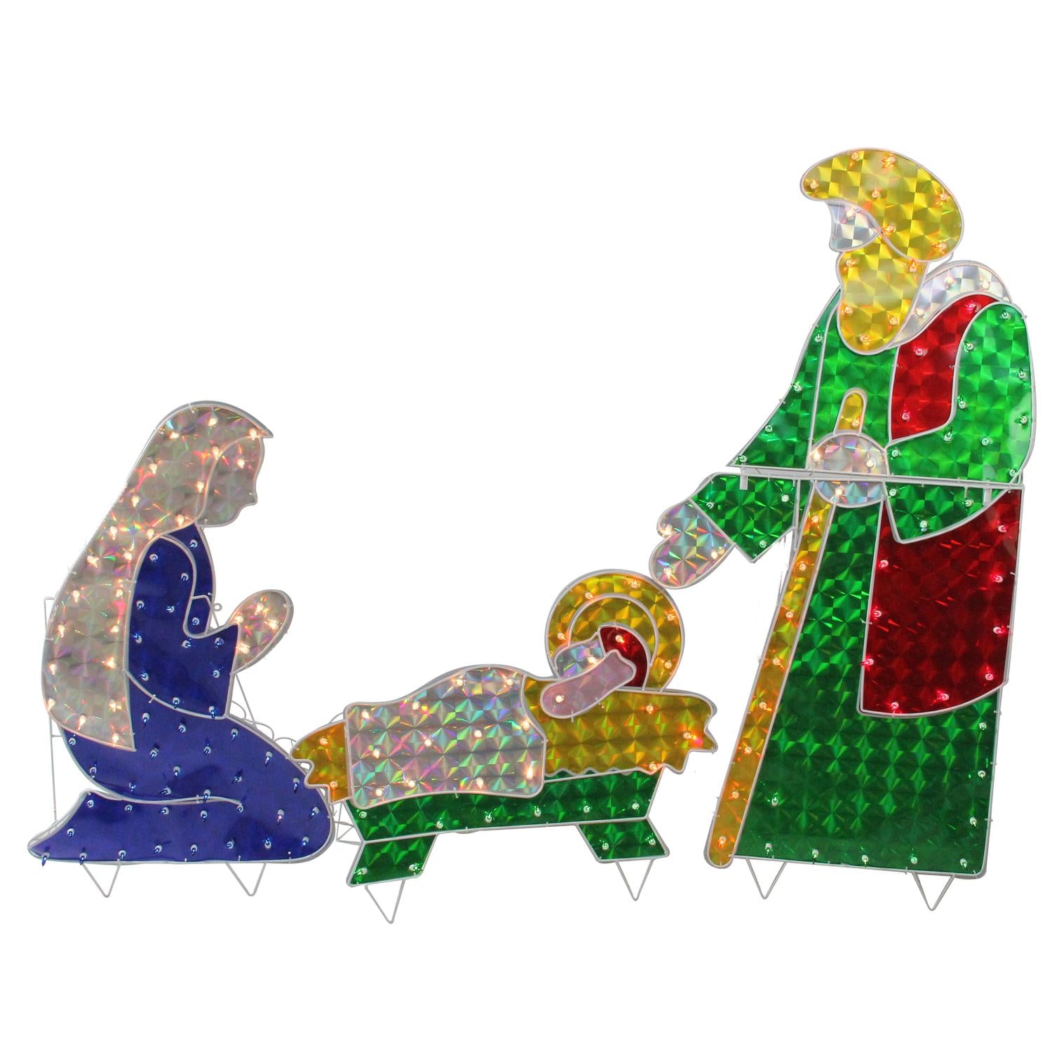 3-Piece Holographic Lighted Christmas Nativity Set Outdoor Decoration 42"