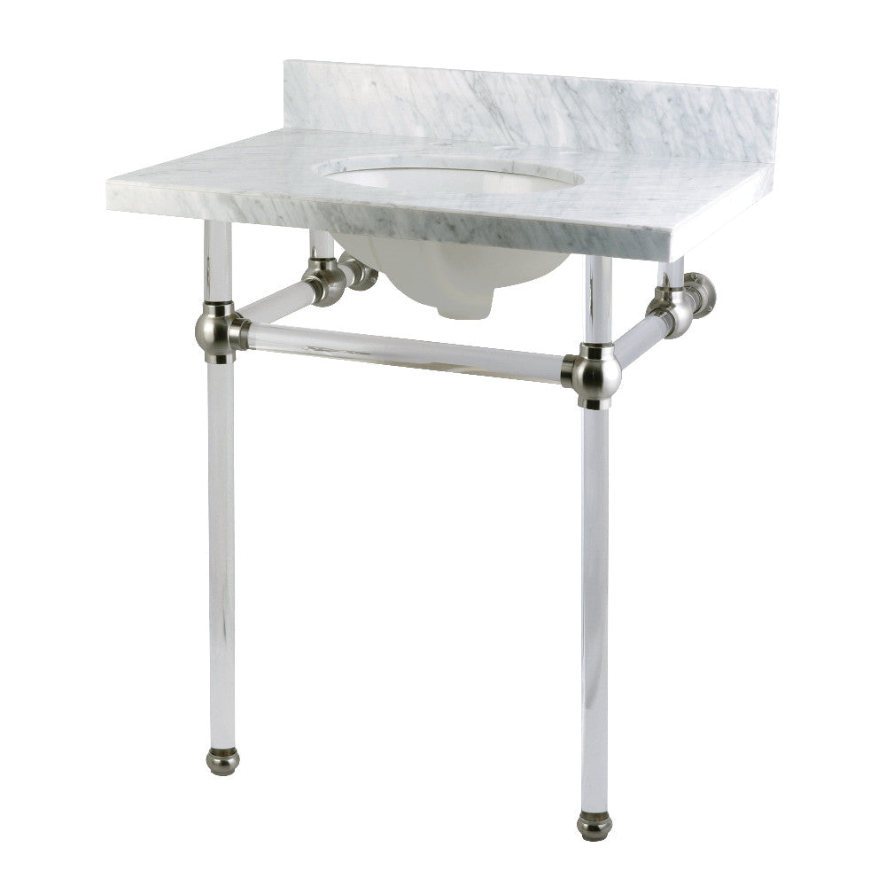 Templeton 30" x 22" Carrara Marble Bathroom Console Vanity with Acrylic Pedestal