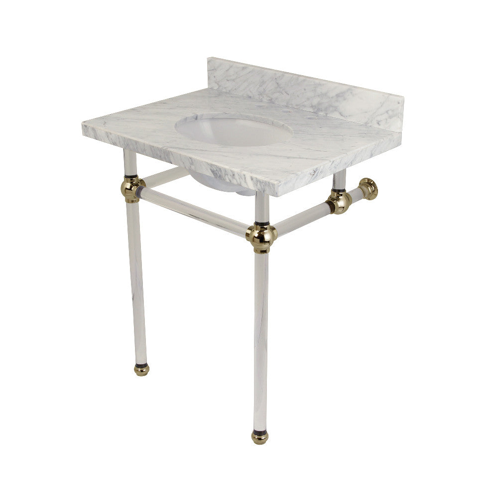 Templeton 30" x 22" Carrara Marble Bathroom Console Vanity with Acrylic Pedestal