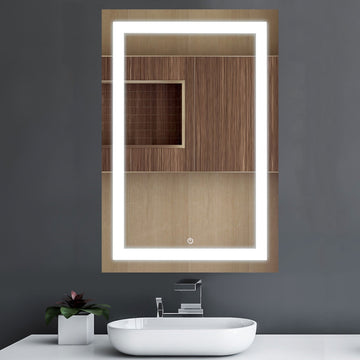 24 x 36 Inch Wall Mounted lighted vanity mirror with Touch Switch, Inner Window Style, Defogger, CCT Changeable