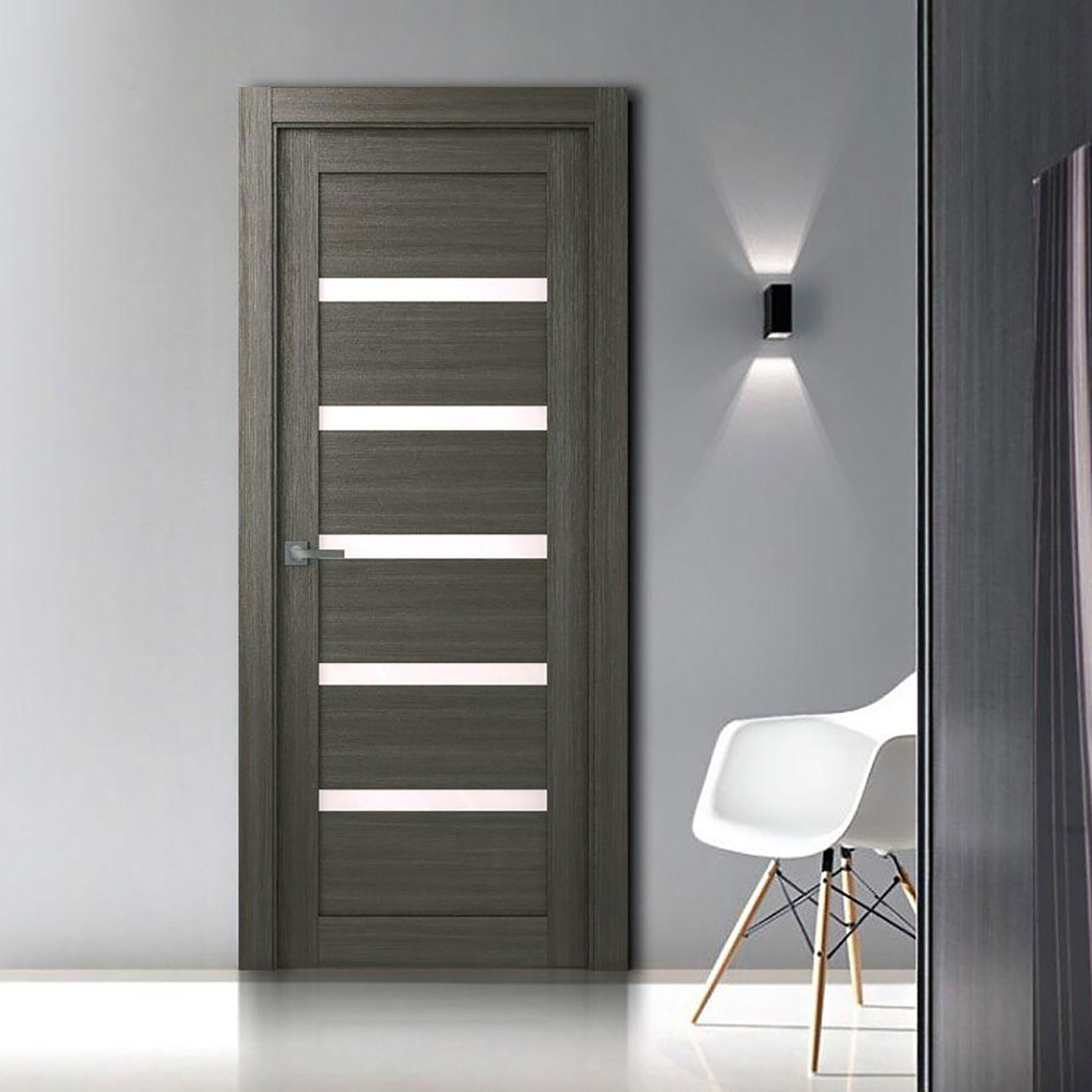Leora Vetro Interior Door in Gray Oak Finish