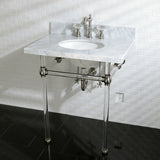 Templeton 30" x 22" Carrara Marble Bathroom Console Vanity with Acrylic Pedestal