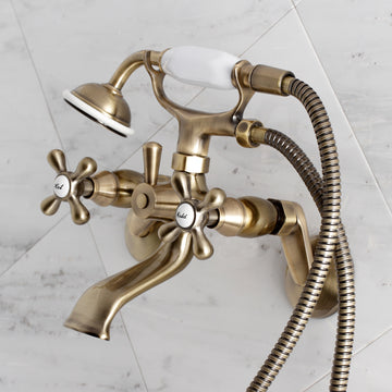 Wall Mount Clawfoot Tub Faucet With Hand Shower, Two Hole Installation