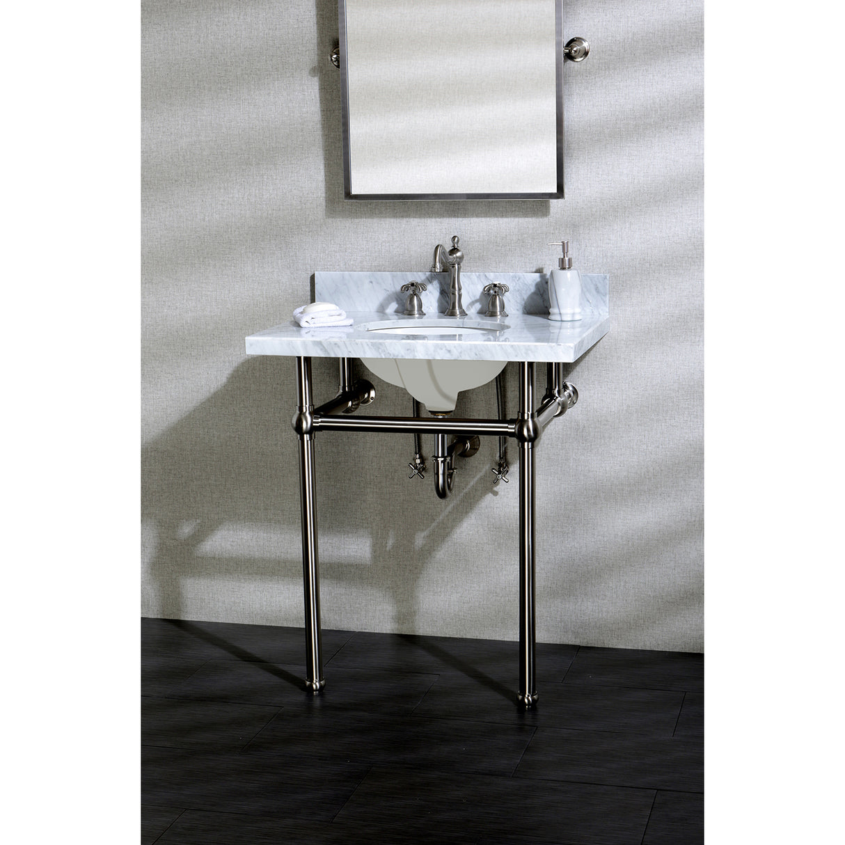 Templeton 30" x 22" Carrara Marble Vanity Top with Brass Console Legs