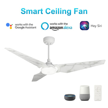 Trailblazer White/Marble Pattern/White marble 3 Blade Smart Ceiling Fan with Dimmable LED Light Kit Works with Remote Control, Wi-Fi apps and Voice control via Google Assistant/Alexa/Siri