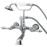 Vintage 7" Triple Handle Wall Mounted Clawfoot Tub Faucet With Handshower