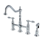 Tudor 8 Inch Center Kitchen Faucet With Brass Sprayer