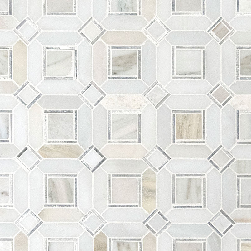 12" X 12" Milano Silver Pattern Cool-White Stone Metal Blend Mosaic Wall Tile (9.8SQ FT/CTN)