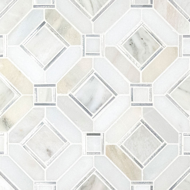 12" X 12" Milano Silver Pattern Cool-White Stone Metal Blend Mosaic Wall Tile (9.8SQ FT/CTN)