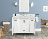 Milford 43 In. White Freestanding Solid Wood Bathroom Vanity with Carrara White Engineered Stone Sink Top & 4 In. Backsplash