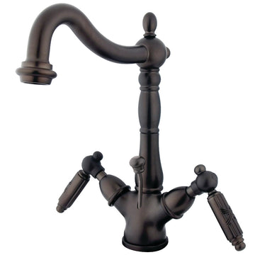 Victorian Two-handle Single Hole Deck Mount Bathroom Sink Faucet with Brass Pop Up and Cover Plate