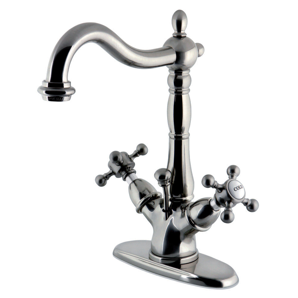 Vintage Two-Handle Single Hole Deck Mount Bathroom Sink Faucet with Brass Pop-Up and Cover Plate