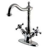 Vintage Two-Handle Single Hole Deck Mount Bathroom Sink Faucet with Brass Pop-Up and Cover Plate