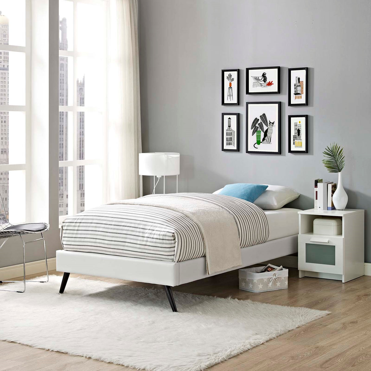 Loryn Queen Vinyl Bed Frame with Round Splayed Legs - BUILDMYPLACE