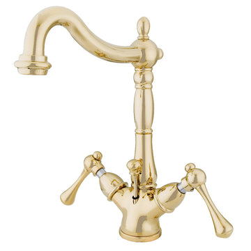 Heritage Two Handle Single Hole Deck Mount Bathroom Sink Faucet with Brass Pop Up And Cover Plate