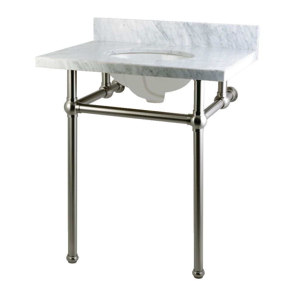 Templeton 30" x 22" Carrara Marble Vanity Top with Brass Console Legs