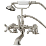 Vintage 7" Deck Mount Clawfoot Tub Faucet With Hand Shower & Metal Cross Handle In 6.75" Spout Reach