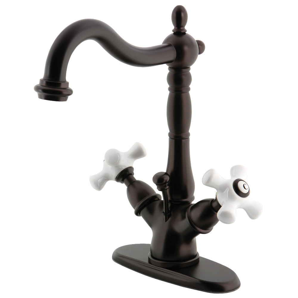 Heritage Two-handle Single Hole Deck Mount Bathroom Sink Faucet with Brass Pop Up & Cover Plate