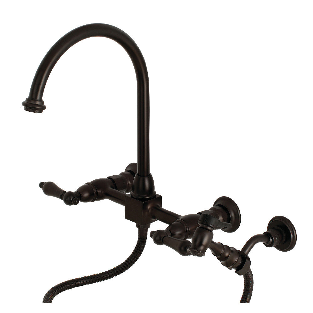 Restoration Traditional Wall Mount Bridge Kitchen Faucet with Brass Sprayer