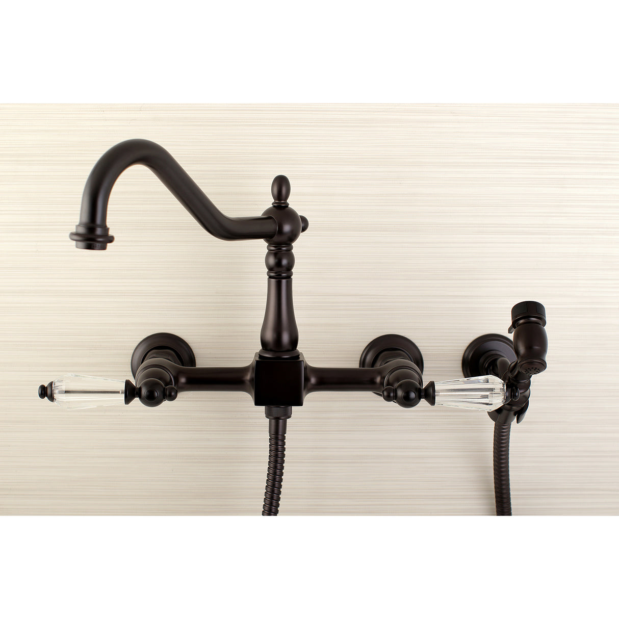 Wilshire Wall Mount Bridge Kitchen Faucet with Brass Sprayer