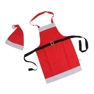 2-Piece Red and White Santa Claus Christmas Apron and Hat Set - Adult Size