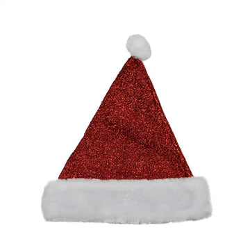 14" Glittered Metallic Red And White Christmas Santa Claus Hat - Medium