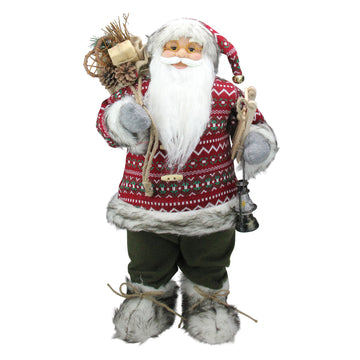 24" Nordic Standing Santa Claus Christmas Figure with Snow Sled and Gift Bag