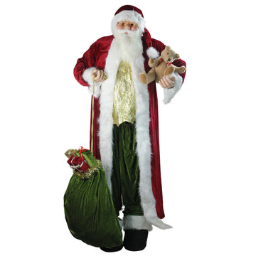 Huge 6' Life-Size Standing Decorative Plush Christmas Santa Claus Figure with Teddy Bear & Gift Bag