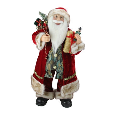 24" Old World Style Standing Santa Claus Christmas Figure with Gift Bag and Presents