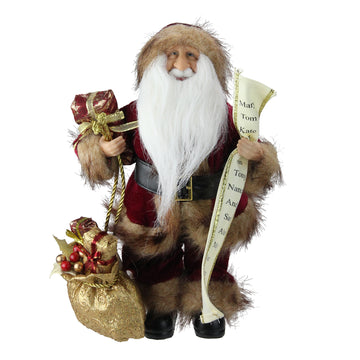 12" Woodland Standing Santa Claus Christmas Figure with Name List and Gift Bag