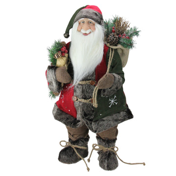 24" Country Rustic Standing Santa Claus Christmas Figure with Knitted Snowflake Jacket