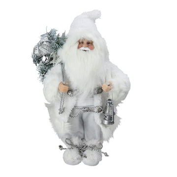 12" Elegant White Frost Standing Santa Claus Christmas Figure with Lantern