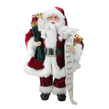 24" Standing Santa Claus with Naughty or Nice List and Bag of Presents Christmas Figure