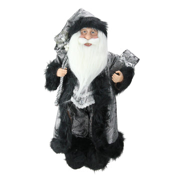 16" Standing Santa Claus in Silver and Black with Gifts Christmas Figure